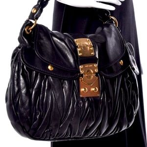 MIU MIU Nappa Matelasse Coffer Hobo Black